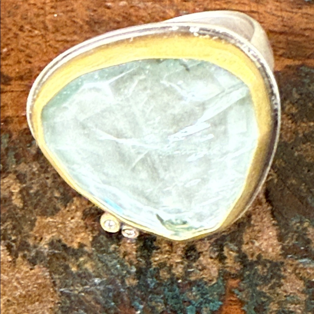 Ananda Khalsa Aquamarine Ring with 2 diamonds. New in box. - Picture 2 of 8